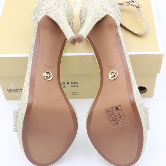 NIB Michael Kors Hutton Gold Glitter Chain Mesh Ankle Strap Sandals - Picture 6 of 7